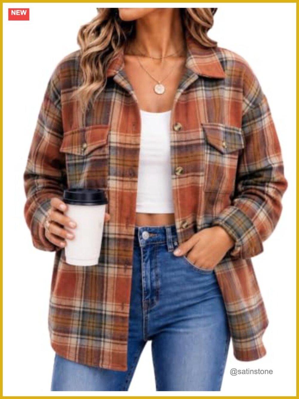 Women's Flannel Plaid Shacket Long Sleeve Button Down Casual Jacket